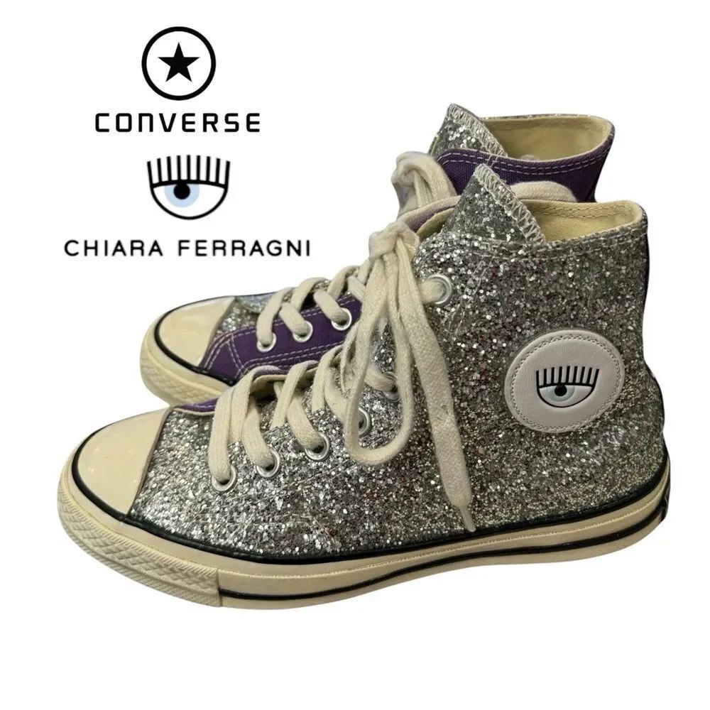 Converse x Chiara Ferragni Paillette Purple Chuck Taylor Hi Sneakers 5.5